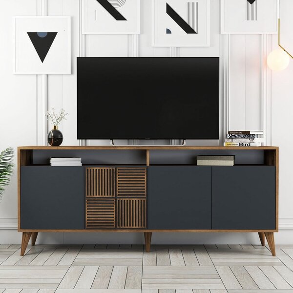 Antracitno siva/u prirodnoj boji niska komoda u dekoru oraha 180x79 cm Milan – Kalune Design