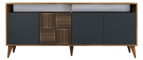 Antracitno siva/u prirodnoj boji niska komoda u dekoru oraha 180x79 cm Milan – Kalune Design