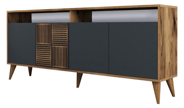 Antracitno siva/u prirodnoj boji niska komoda u dekoru oraha 180x79 cm Milan – Kalune Design