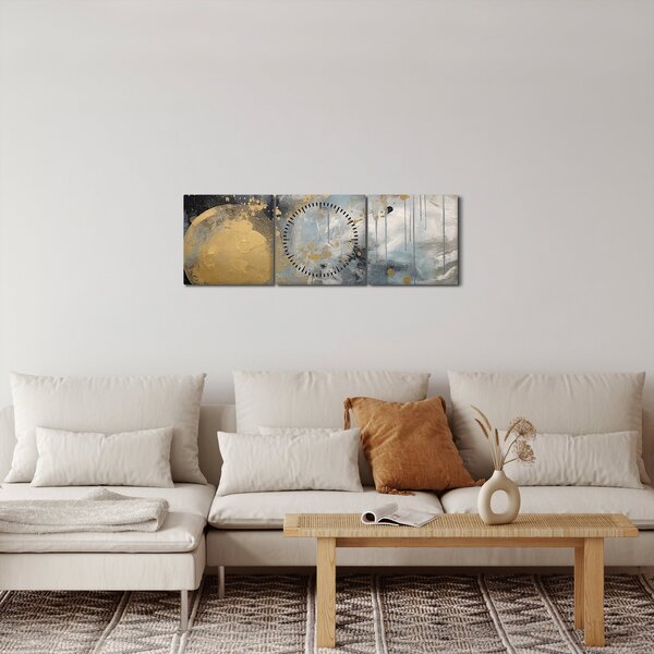 Slika - Apstrakcija sa zlatnom loptom (sa satom) (90x30 cm)