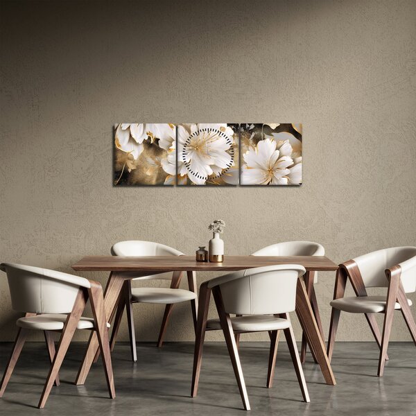 Slika - Cvijeće u zlatu (sa satom) (90x30 cm)