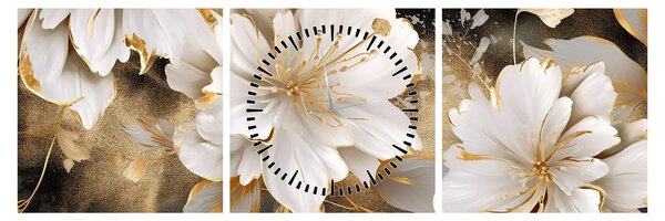 Slika - Cvijeće u zlatu (sa satom) (90x30 cm)
