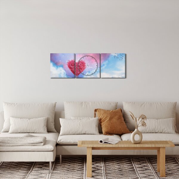 Slika - Stablo ružičastog srca (sa satom) (90x30 cm)