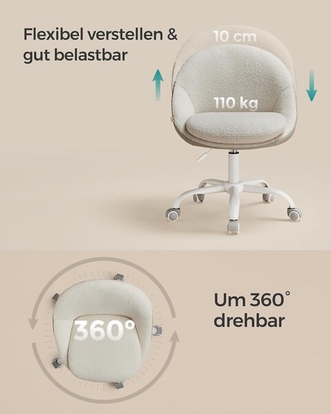 Radna stolica, okretna stolica za šminkanje, cappuccino bež/bijela | SONGMICS