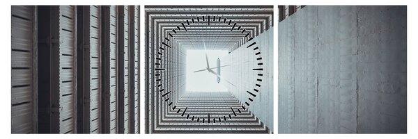 Slika - Pogled iz unutrašnjosti zgrade (sa satom) (90x30 cm)
