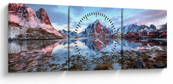 Slika - Izlazak sunca iznad Reine (sa satom) (90x30 cm)