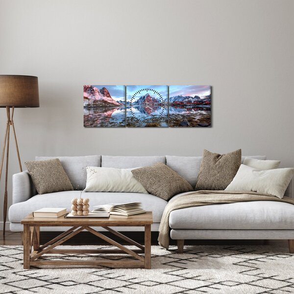 Slika - Izlazak sunca iznad Reine (sa satom) (90x30 cm)