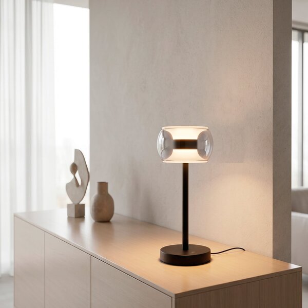 Paul Neuhaus Fumea LED stolna lampa, visina 35 cm, crna/dim, CCT staklo, prigušiva, Sivo, Dnevni boravak/blagovaonica, Staklo