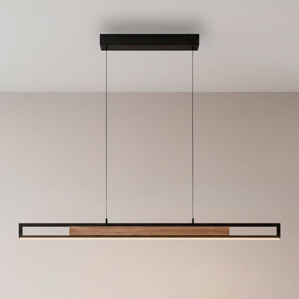 Paul Neuhaus Sveja LED viseća lampa, duljina 115 cm, crna/drvene boje, CCT, prigušiva, Drvo, Dnevni boravak/blagovaonica, Drvo