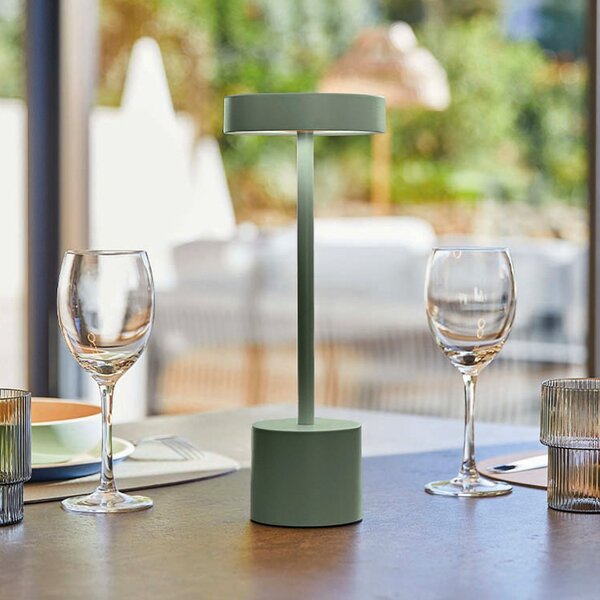 Lumisky Roby LED punjiva stolna lampa, maslinasto zelena, visina 30 cm, IP54, prigušiva, Zelena, Aluminij