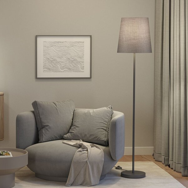 Paulmann Podna lampa Stellan, siva, visina 161 cm, tkanina/metal, Sivo, Dnevni boravak/blagovaonica, Metal