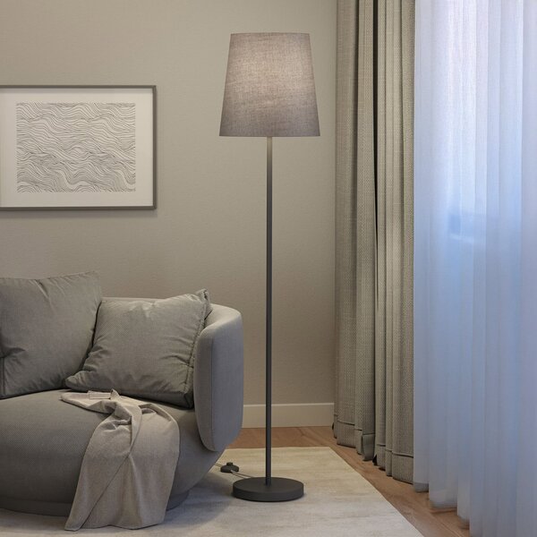 Paulmann Podna lampa Stellan, siva, visina 161 cm, tkanina/metal, Sivo, Dnevni boravak/blagovaonica, Metal
