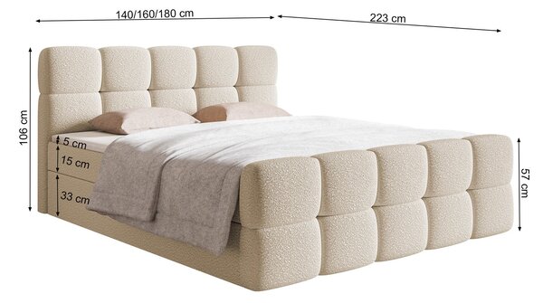 Bračni kontinentalni krevet 160 cm Cirsten 160C (s podnicom i madracem) (s prostorom za odlaganje) (bež)