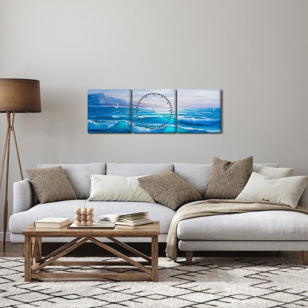 Slika - Ulje na platnu mora s galebovima (sa satom) (90x30 cm)