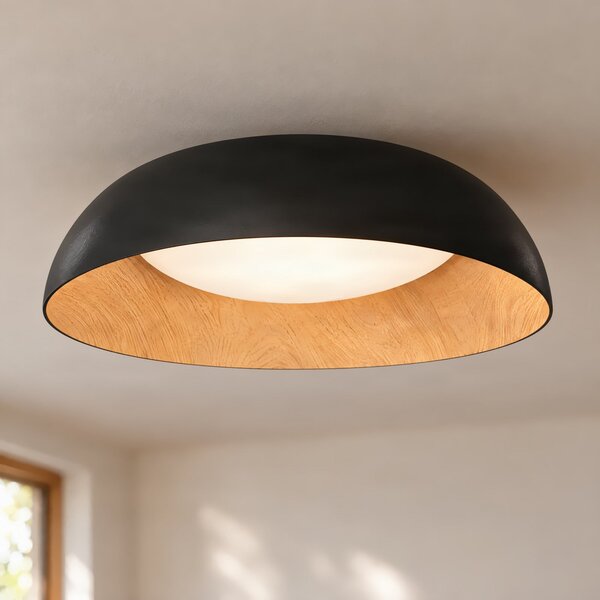 Lindby Gracyn LED stropna svjetiljka, crna, Ø 50 cm, prigušivanje u koracima, prigušiva, Crno, Dnevni boravak/blagovaonica, Plastika