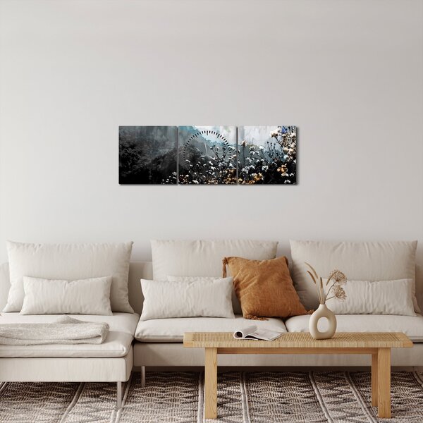Slika - Ilustracija divljeg cvijeća (sa satom) (90x30 cm)