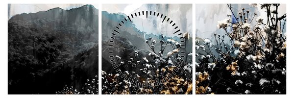 Slika - Ilustracija divljeg cvijeća (sa satom) (90x30 cm)