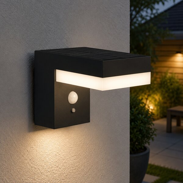 Lumisky Cenova LED solarna zidna svjetiljka, crna, širina 16 cm, senzor, Crno, Aluminij
