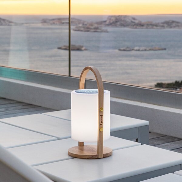 Lumisky LED stolna lampa Woody Play, punjiva, bijela/smeđa, visina 39 cm, drvo, Plastika