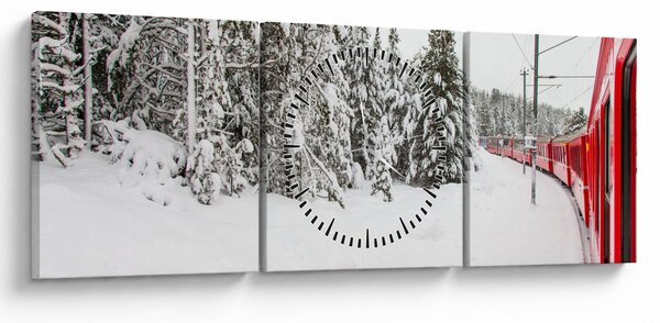Slika - Vlak u snježnom krajoliku (sa satom) (90x30 cm)