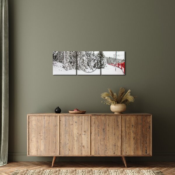 Slika - Vlak u snježnom krajoliku (sa satom) (90x30 cm)