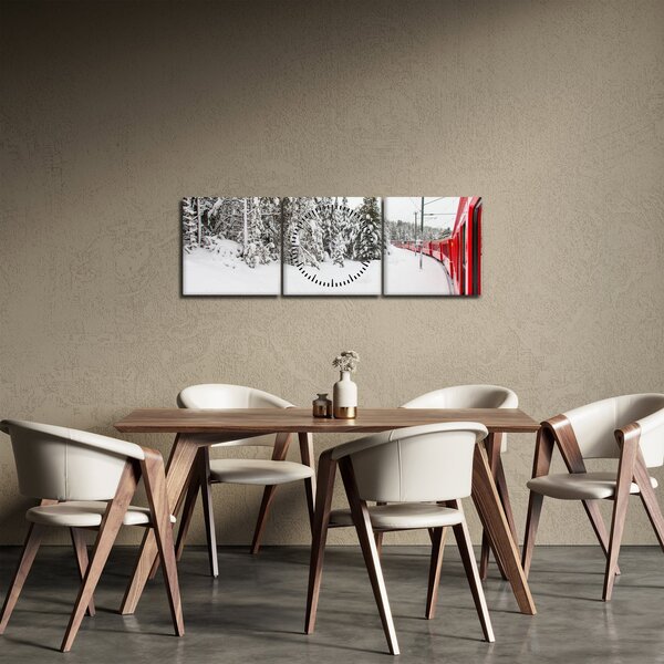 Slika - Vlak u snježnom krajoliku (sa satom) (90x30 cm)