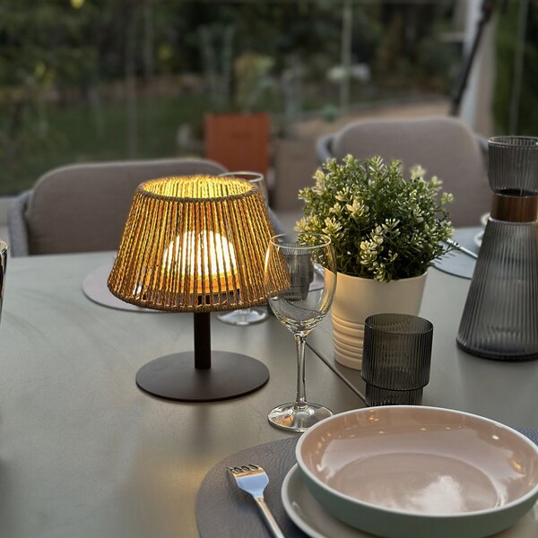 Lumisky Raffy LED punjiva stolna lampa, antracit/svijetlosmeđa, visina 22 cm, IP44, prigušiva, Crno, Metal