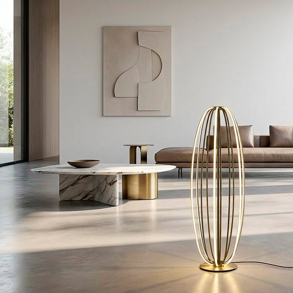 Paul Neuhaus LED podna lampa Elvara, brončane boje, visina 108 cm, metal, prigušiva, Bronca / stari mesing, Dnevni boravak/blagovaonica, Aluminij