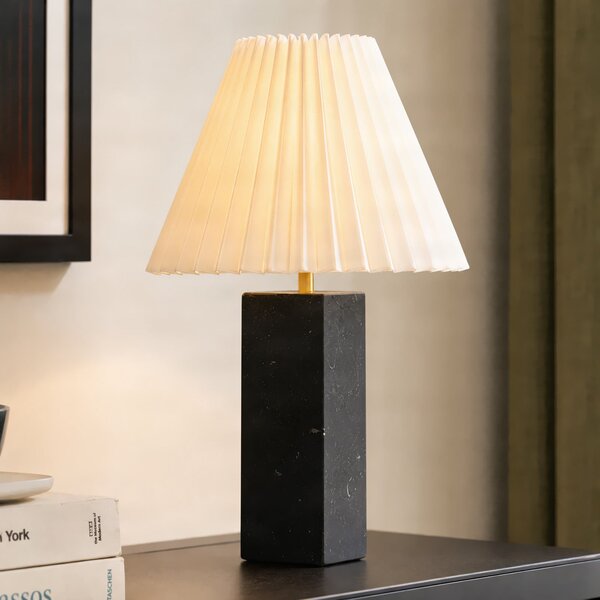 NOLA Stolna lampa Asher, visina 45 cm, crna i bijela, mramor, Bijela, Dnevni boravak/blagovaonica, Tkanina / tekstil