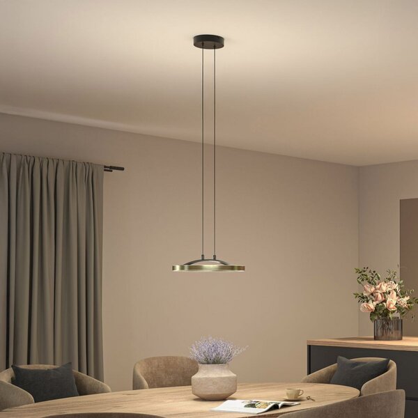 Paulmann Melira LED viseća lampa, crna/zlatna, Ø 38 cm, metal, prigušiva, Crno, Dnevni boravak/blagovaonica, Metal