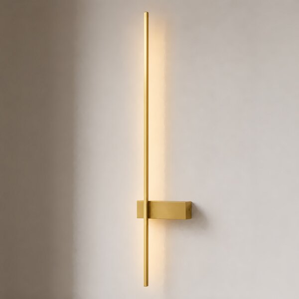 Lindby Natsumi LED zidna svjetiljka, mesing, aluminij, 90 cm, Zlato / mjed, Dnevni boravak/blagovaonica, Aluminij