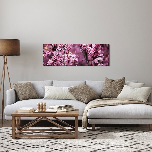 Slika - Ružičasta sakura (sa satom) (90x30 cm)