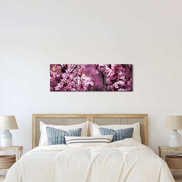 Slika - Ružičasta sakura (sa satom) (90x30 cm)