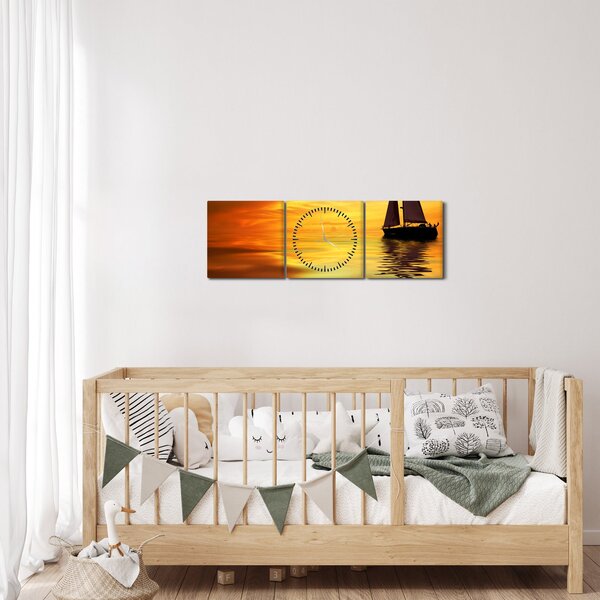 Slika - Jedrilica u zalasku sunca (sa satom) (90x30 cm)