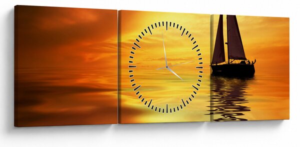 Slika - Jedrilica u zalasku sunca (sa satom) (90x30 cm)