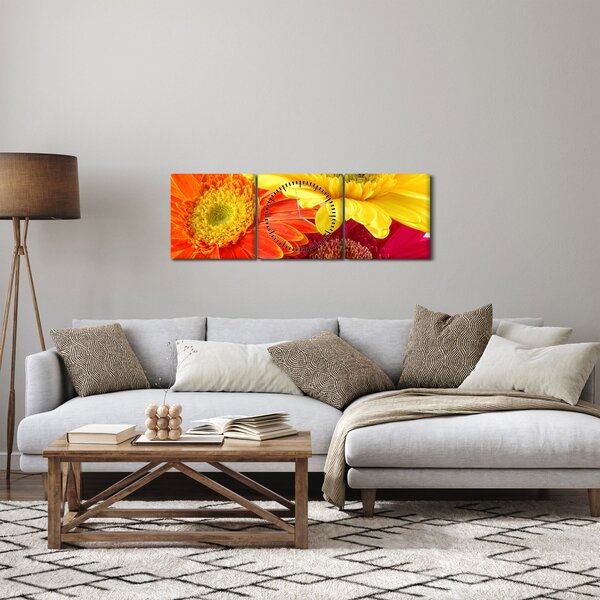 Slika - Cvijeće Gerbery (sa satom) (90x30 cm)