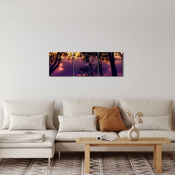 Slika - Drveće u zalasku sunca (sa satom) (90x30 cm)