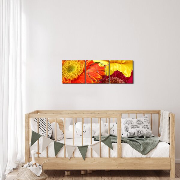 Slika - Cvijeće Gerbery (sa satom) (90x30 cm)