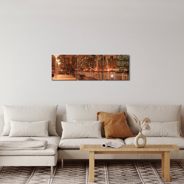 Slika - Noćni grad (sa satom) (90x30 cm)