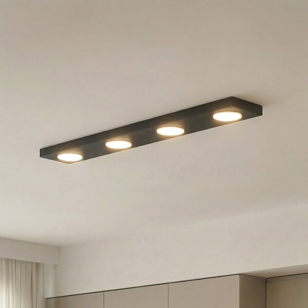 SIGMA Stropna lampa Hero, crna, 4 žarulje, 75 x 12 cm, metalna, GX53, prigušiva, Crno, Područje hodnika, Metal, Stropni kvadrat izravno