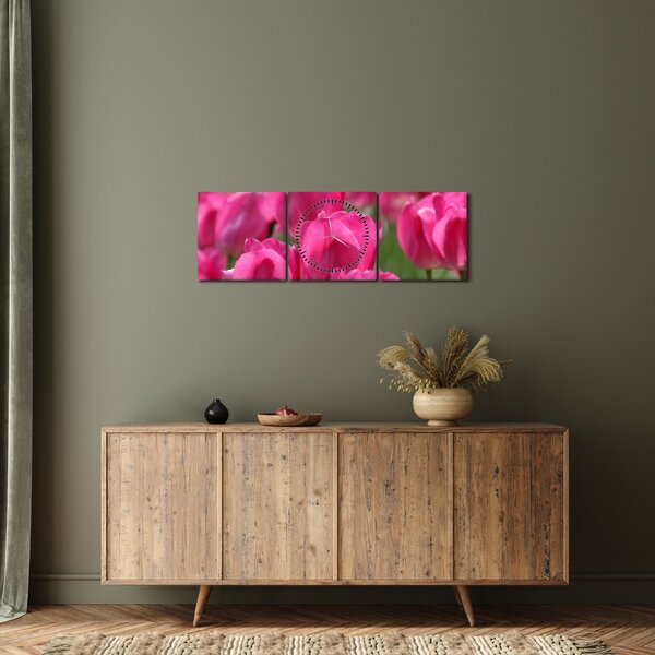Slika - Ružičasti tulipani (sa satom) (90x30 cm)