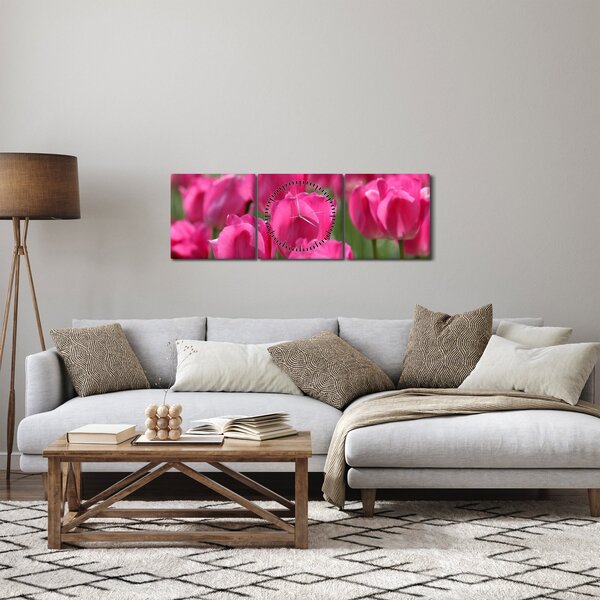 Slika - Ružičasti tulipani (sa satom) (90x30 cm)
