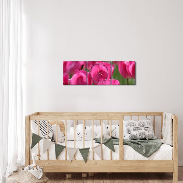 Slika - Ružičasti tulipani (sa satom) (90x30 cm)