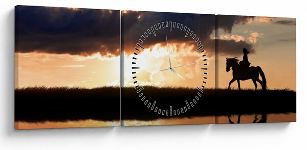 Slika - Jahač na konju pri zalasku sunca (sa satom) (90x30 cm)