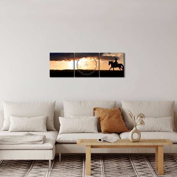 Slika - Jahač na konju pri zalasku sunca (sa satom) (90x30 cm)