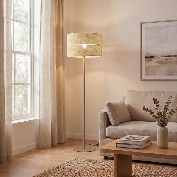 TK Lighting Calma podna lampa, bež, rafija, visina 159 cm, E27, Bež, Dnevni boravak/blagovaonica, Ostalo