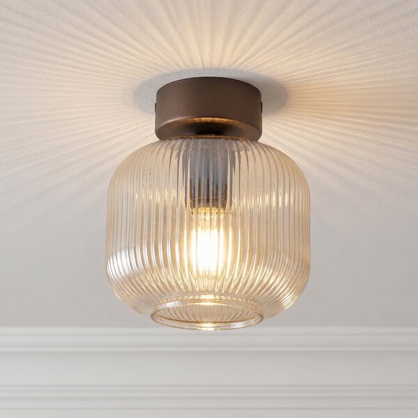 TK Lighting Stropna svjetiljka Salvia, smeđa/konjak, staklo, Ø 15 cm, E14, prigušiva, Smeđa / hrđa, Dnevni boravak/blagovaonica, Staklo