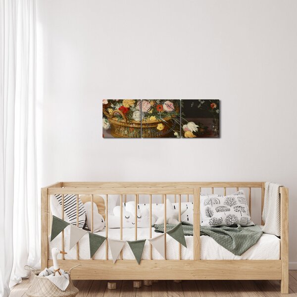 Slika - Jan Brueghel the Elder, Flowers in a Basket and a Vase, reprodukcije (sa satom) (90x30 cm)