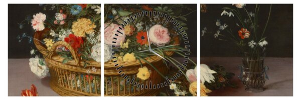 Slika - Jan Brueghel the Elder, Flowers in a Basket and a Vase, reprodukcije (sa satom) (90x30 cm)