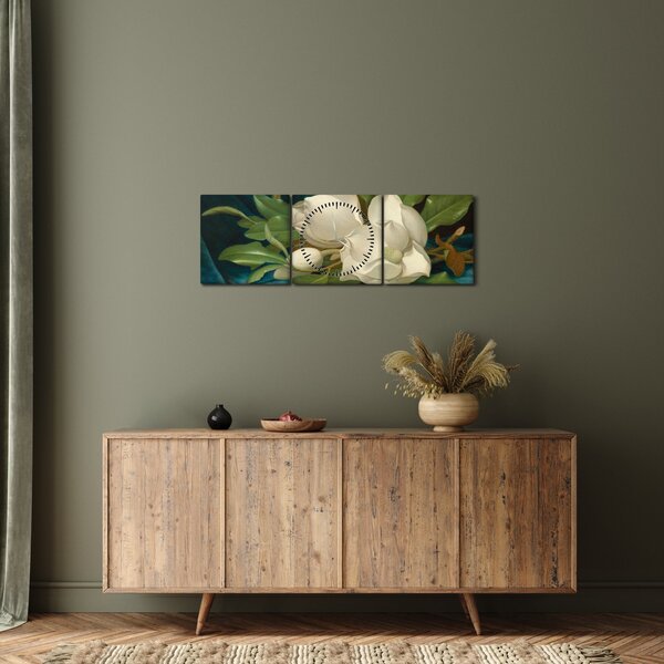 Slika - Martin Johnson Heade, Giant Magnolias on a Blue Velvet Cloth, reprodukcije (sa satom) (90x30 cm)
